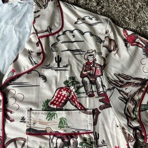 Women's Retro Western Print Pajama Set - Cream and Red